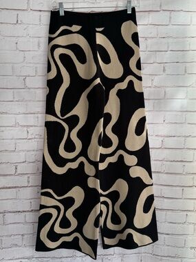 Cider Black and Cream Abstract Wide-Leg Pants